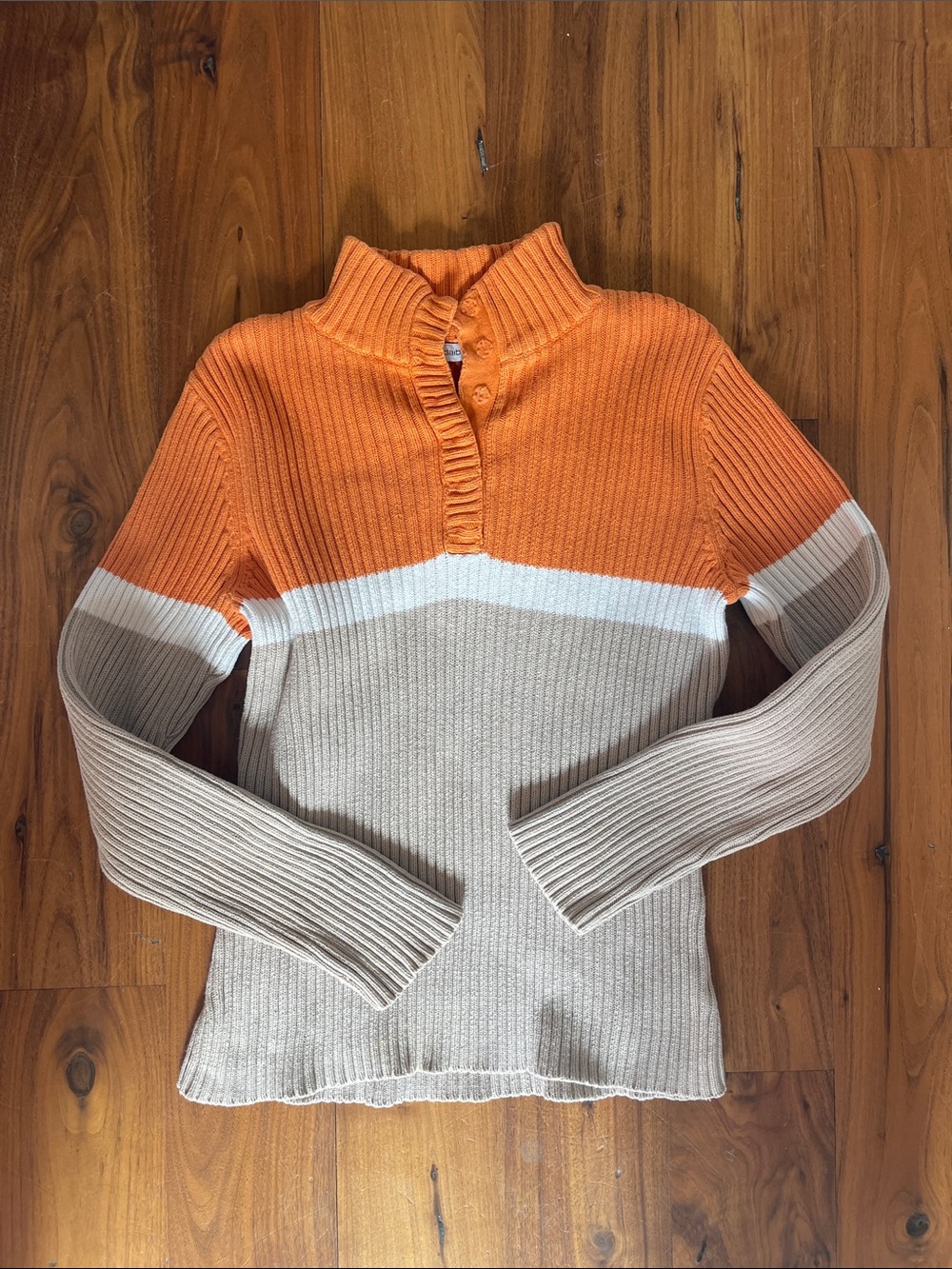 Liz Claiborne Bright Orange Ribbed Half-Button Sweater